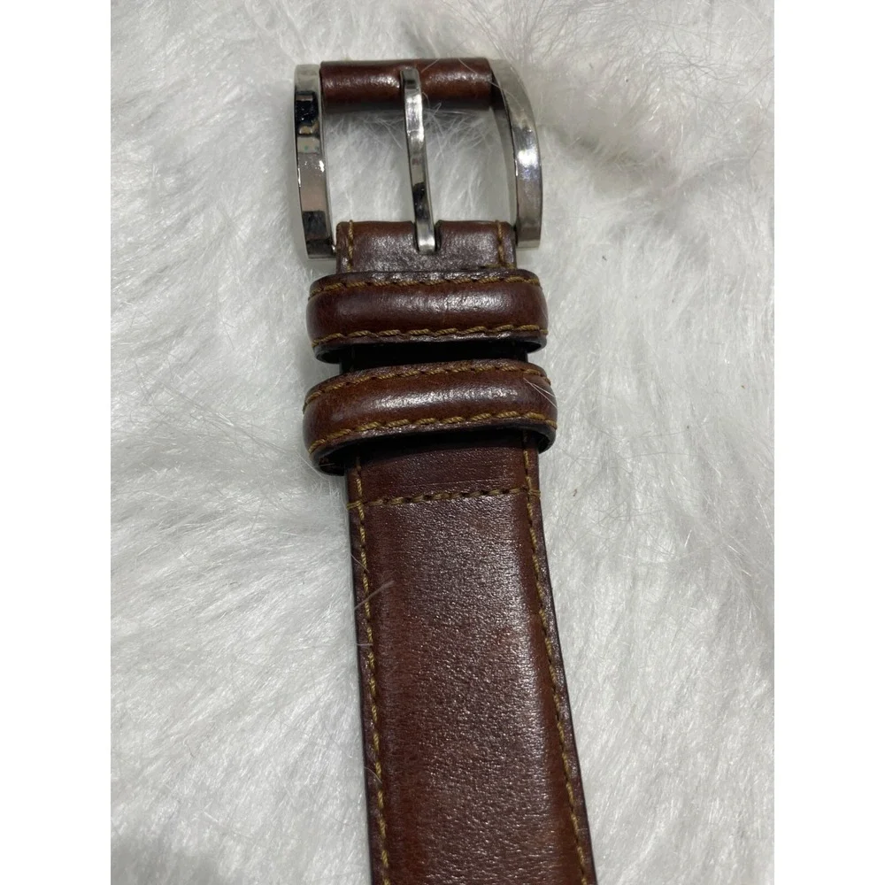 Remo Tulliani Mens Cognac Brown Leather Belt‎ Silver Buckle Size 42 6772 Italy